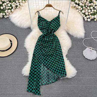 Check Asymmetrical Strappy Dress