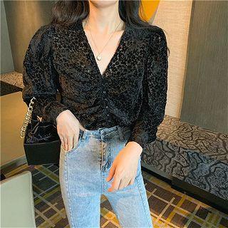 Plain Frilled Lace Long-sleeve Blouse