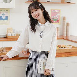 Rabbit Embroidered Shirt / Gingham Midi A-line Skirt / Cropped Harem Pants