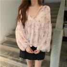 Floral Long-sleeve Blouse / Camisole Pink - One Size