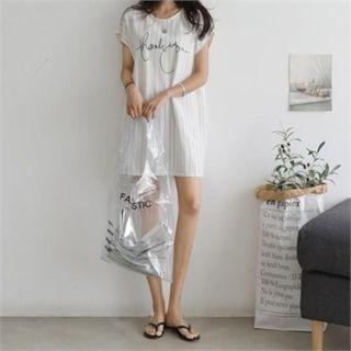 Lettering Pinstripe Mini T-shirt Dress