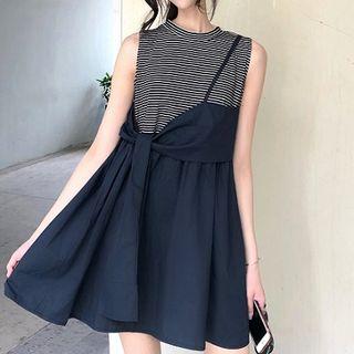 Mock Two-piece Ribbon Sleeveless Dress
