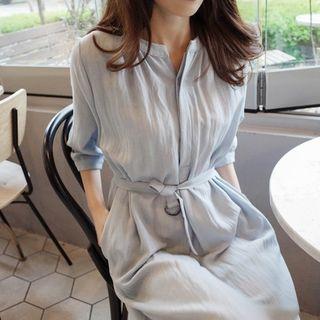 Tie Waist Elbow-sleeve Shift Dress