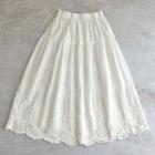High-waist Lace Panel Embroidered Flower A-line Skirt White - One Size