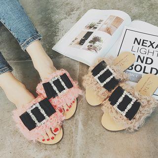 Bow Accent Furry Slide Sandals