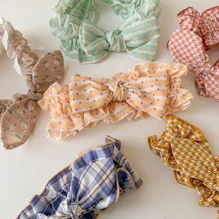 Ruffled-trim Heart Print Striped Bow Headband