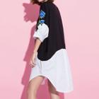 Embroidered Mock Two-piece 3/4 Sleeve T-shirt Dress