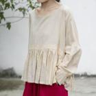 Ruffle Hem Blouse Beige - One Size