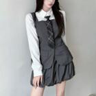 Plain Shirt / Ruched Mini A-line Skirt / Vest