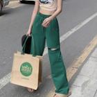 Short-sleeve Print Cropped T-shirt / Cutout Sweatpants