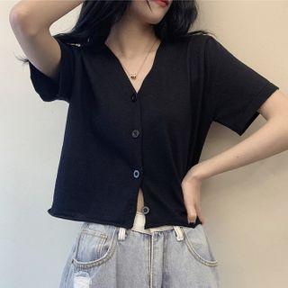 Short Sleeve V-neck Cropped Cardigan