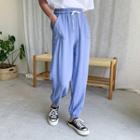 Drawstring-waist Jogger Pants Blue - One Size