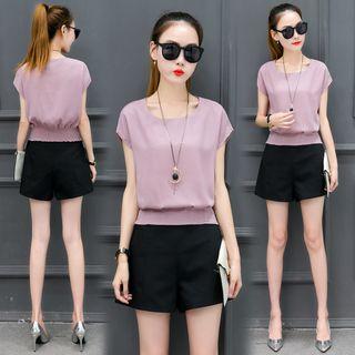 Set: Plain Chiffon Short Sleeve Top + Plain Shorts