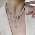 Heart Pendant Faux Pearl Necklace White & Silver - One Size