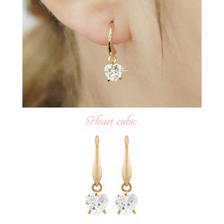 Heart-rhinestone Dangle Earrings