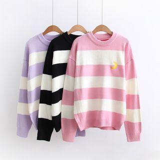 Moon Embroidered Stripe Sweater