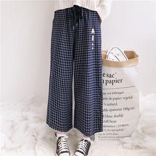Wide-leg Plaid Pants Black - One Size