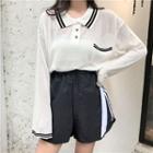 Color-block Loose-fit Knit Polo-shirt / Color-block High-waist Shorts