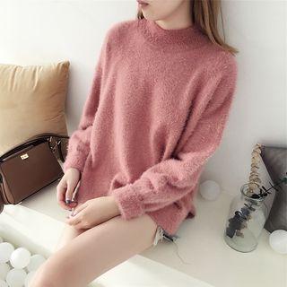 Mock Neck Fluffy Sweater