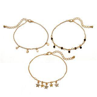 Set Of 3: Alloy Disc / Star Anklet 3996 - Gold - One Size