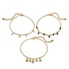 Set Of 3: Alloy Disc / Star Anklet 3996 - Gold - One Size