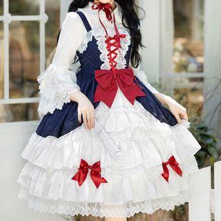 Spaghetti-strap Ribbon Lace-up A-line Dress