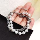 Faux Pearl & Chain Bracelet 1 Pc - Bracelet - White & Silver - One Size