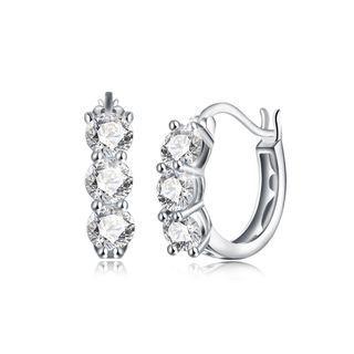 925 Sterling Silver Simple Elegant Exquisite Circle Earrings And Ear Studs With White Cubic Zircon Silver - One Size