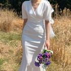 Short-sleeve V-neck Midi Mermaid Sheath Dress