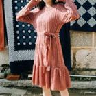 Long-sleeve Cable Knit A-line Dress