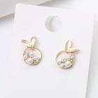 Heart Beaded Ear Stud 1 Pair - Bc2748 - Gold - One Size