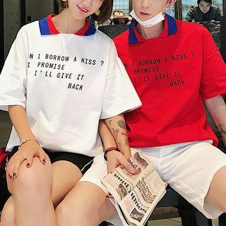 Couple Matching Lettering Short-sleeve Polo Shirt