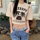 Short-sleeve Print Cropped T-shirt Off-white - One Size