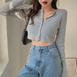 Long-sleeve Single Breast Cropped Knitted Cardigan