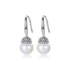 Sterling Silver Fashion And Elegant Heart-shaped White Freshwater Pearl Earrings With Cubic Zirconia Silver - One Size