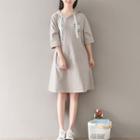 3/4-sleeve Embroidered Hooded T-shirt Dress