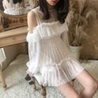 Off-shoulder Ruffle Trim Lace Dress