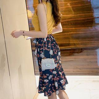 Set: Plain Tank Top + Floral Sheath Skirt