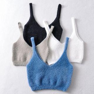 Plain Fluffy Cropped Camisole Top