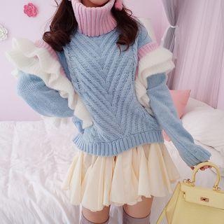 Turtleneck Cable-knit Panel Sweater