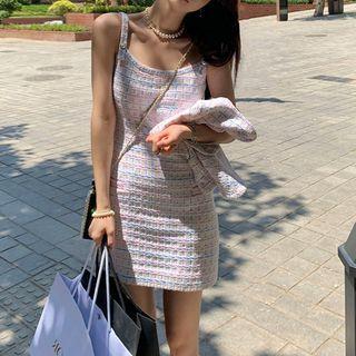 Spaghetti-strap Mini Sheath Dress / Camisole Top / Short-sleeve Jacket