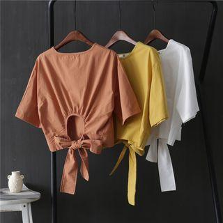 Back Ribbon Short-sleeve Cropped T-shirt