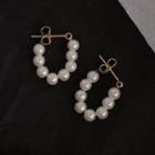 Pearl Accent Hoop Earrings 1 Pair - 925 Silver Needle - One Size