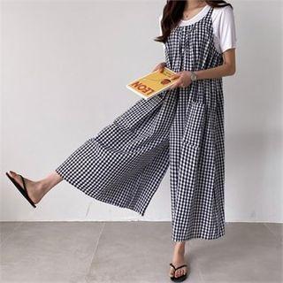 Wide-leg Gingham Jumpsuit Black - One Size