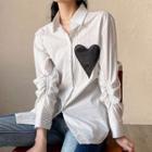Heart Embroidery Striped Shirt