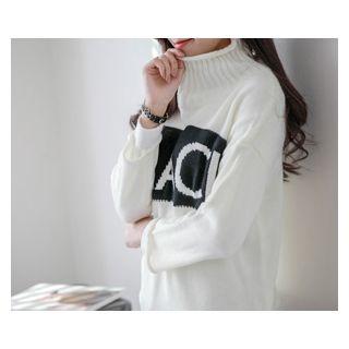 Turtle-neck Lettering Sweater