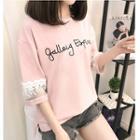 Embroidered Panel Letter Elbow-sleeve T-shirt