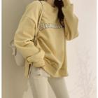Round-neck Letter Print Pullover Light Yellow - One Size