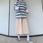 Long-sleeve Panel Striped T-shirt / Midi Skirt / Set