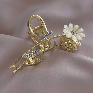 Flower Faux Gemstone Rhinestone Alloy Hair Clamp Gold - One Size